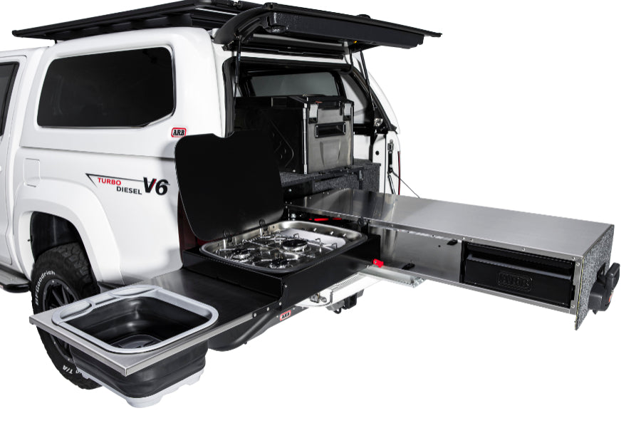 ARB Slide Kitchen 1355mm Incl. Stove, Bench, Sink & Drawer, 133x500x310mm