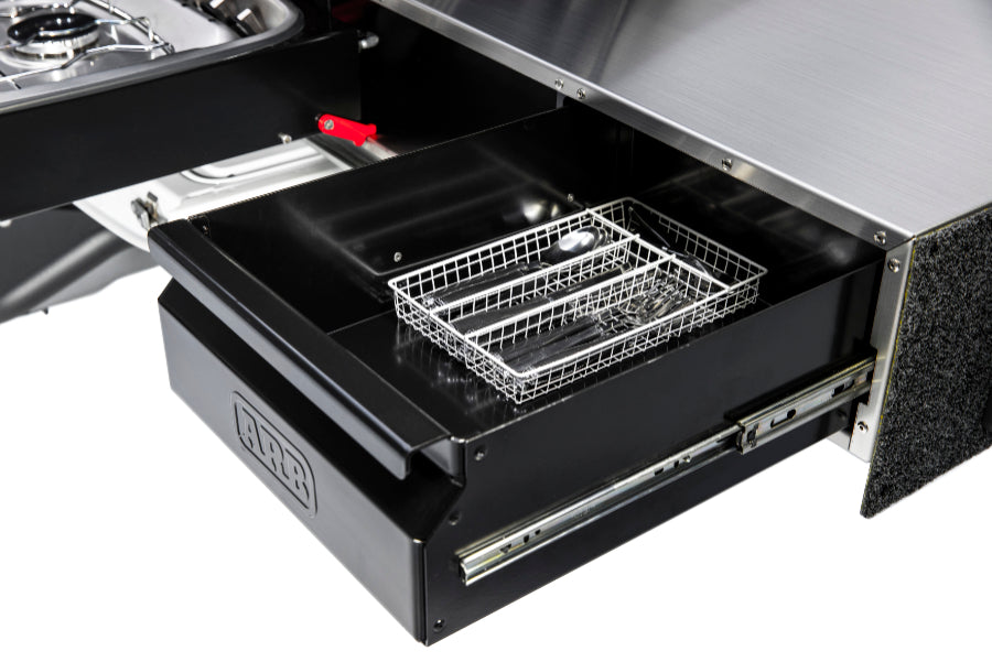 ARB Slide Kitchen 1355mm Incl. Stove, Bench, Sink & Drawer, 133x500x310mm