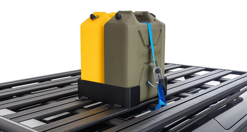 Rhino Rack double canister mount including ZWIFLOC and lashing strap for Pioneer platform, horizontal