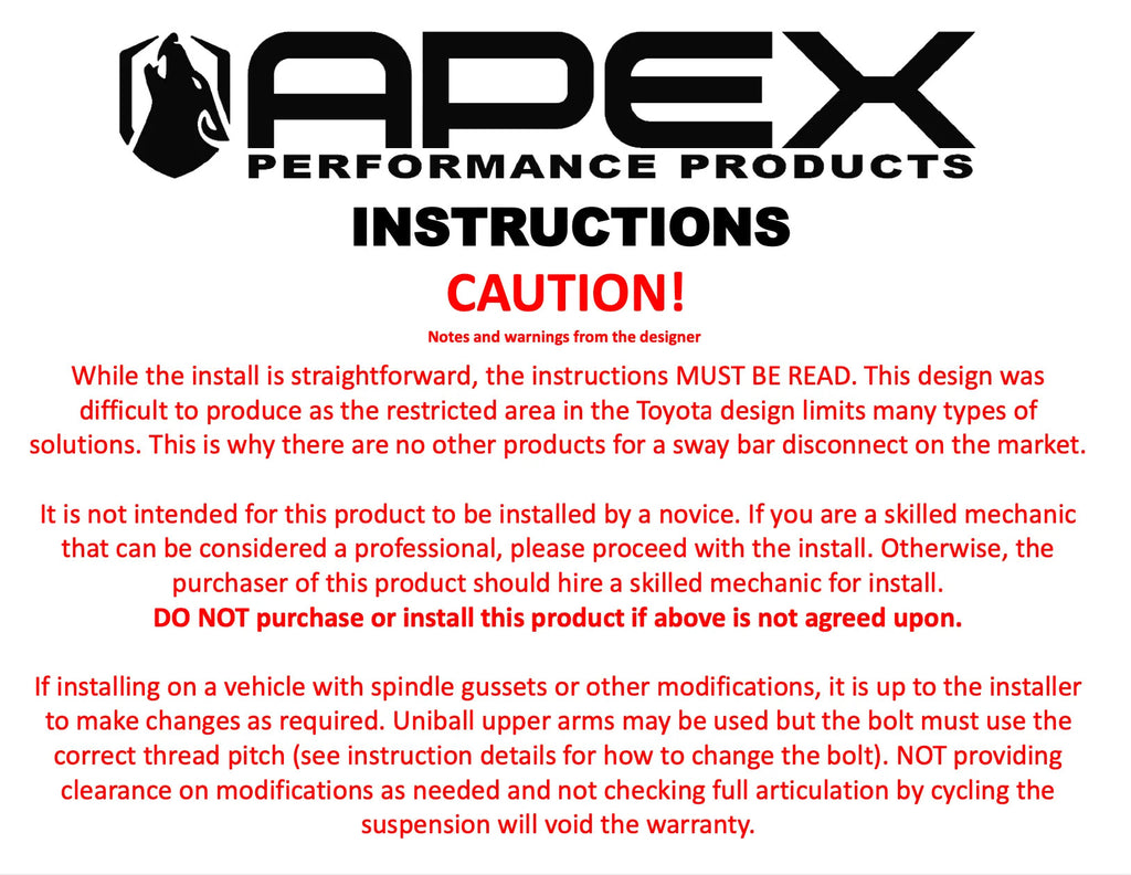 APEX - kwikLYNX - TOYOTA Sway Bar Disconnect