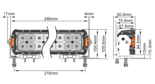 STEDI Ford New Ranger (PX4) Kühlergrill-Befestigung inkl. 2x ST3303 PRO