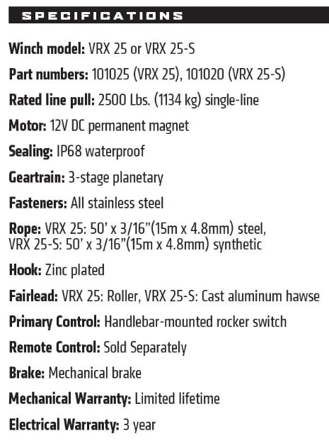 WARN Seilwinde VRX 25-S - 1134KG Zugkraft inkl. 15m Synthetic Seil