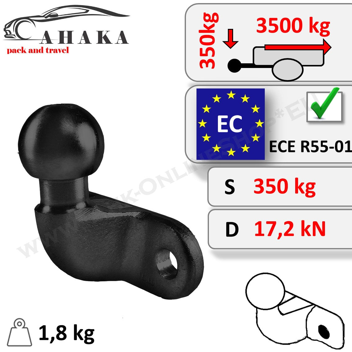 AHK Kugelkopf - 90mm 3,5t D-17,2 kN - Flanschkugel