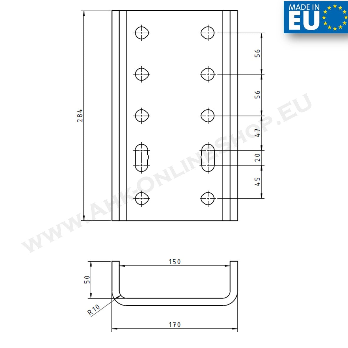 AHK Adapterplatte - Höhenverst. für AHK-Bock (2 & 4 Schrauben - für 2 Loch 90 mm & 4 Loch 83x56mm Kugel)