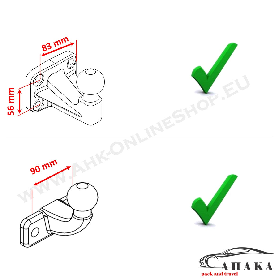 AHK adapter plate - height adjustment for AHK bracket (2 &amp; 4 screws - for 2 hole 90 mm &amp; 4 hole 83x56mm ball) 