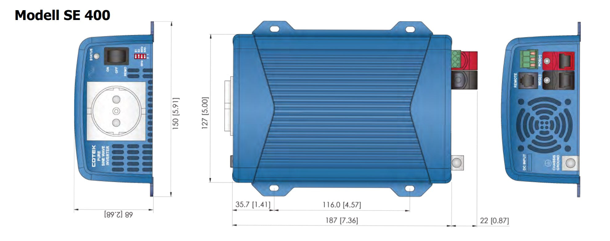 COTEK SE-Serie Rein Sinus Wechselrichter 200-400 Watt - DC/AC