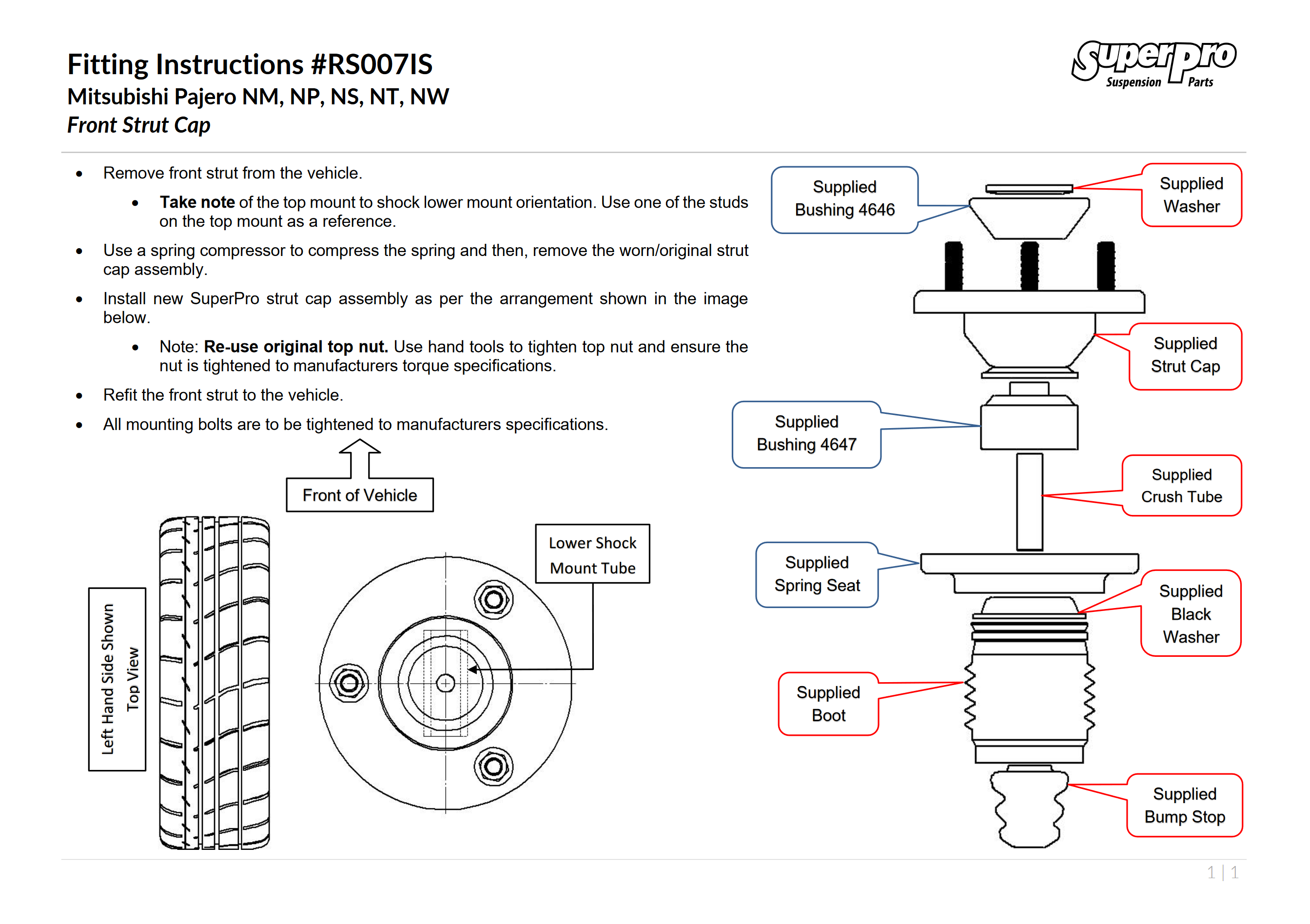 Superpro Suspensions PU-Domlager für Mitsubishi Pajero 2000-2022 - GPC-Offroad