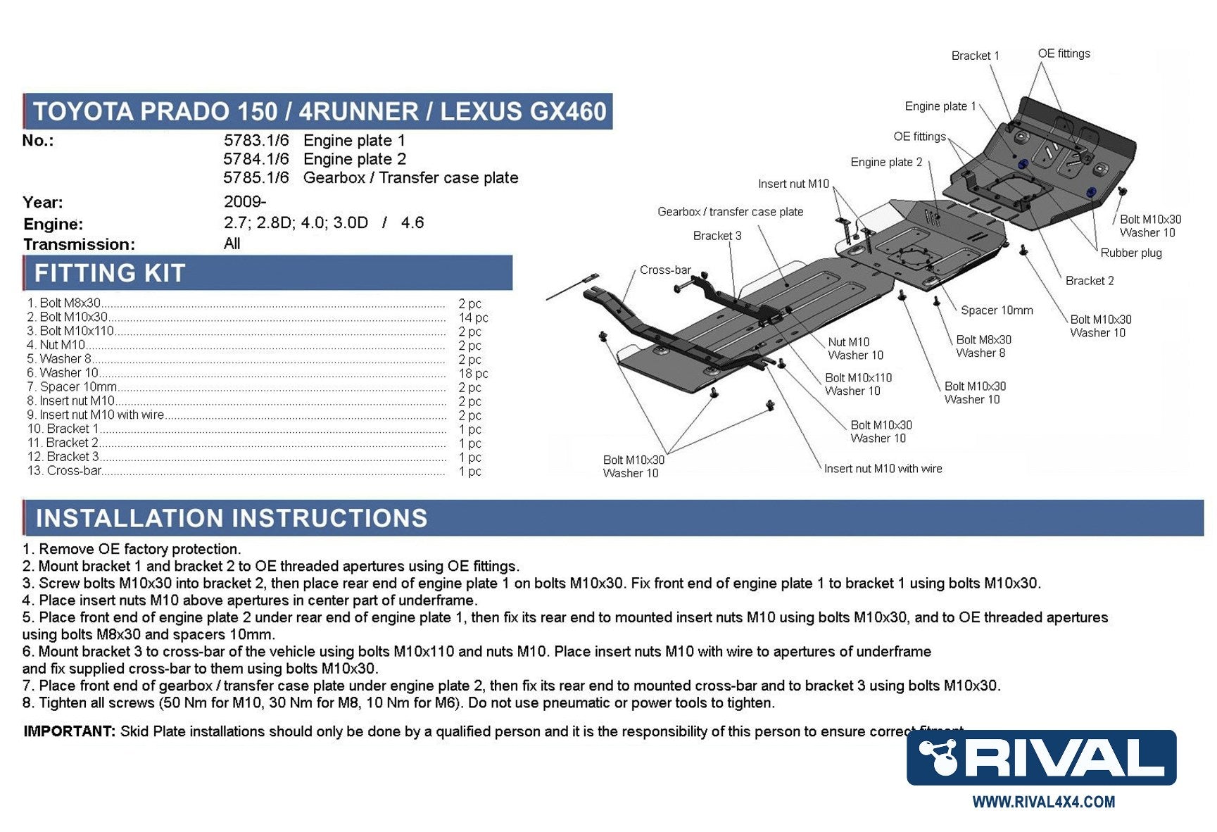 RIVAL4x4 Unterfahrschutz Motor für Toyota Land Cruiser Prado (2009-2023)