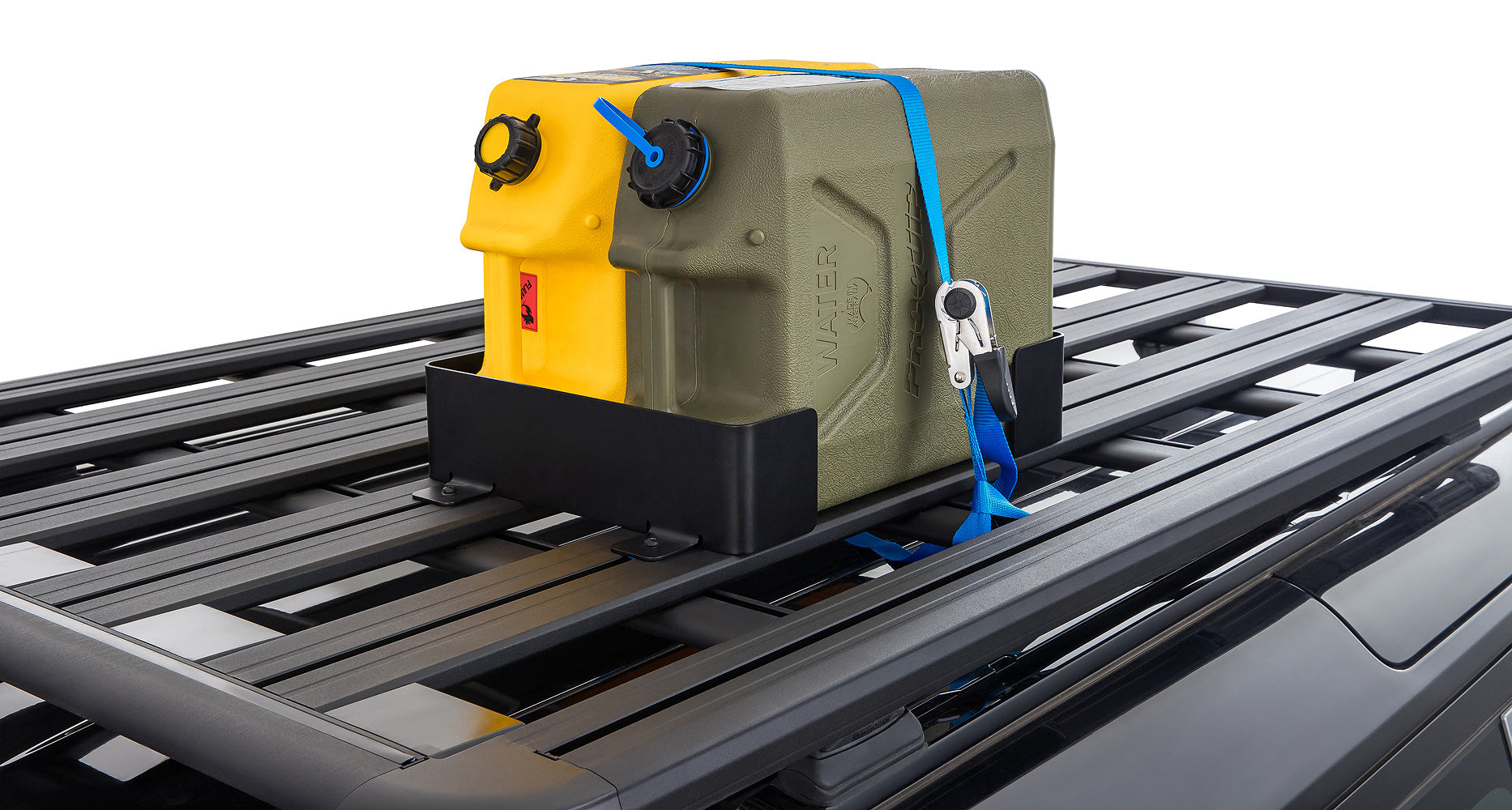 Rhino Rack Doppel-Kanister Halterung inkl. ZWIFLOC u. Zurrgurt für Pioneer Plattform, Horizontal - GPC-Offroad