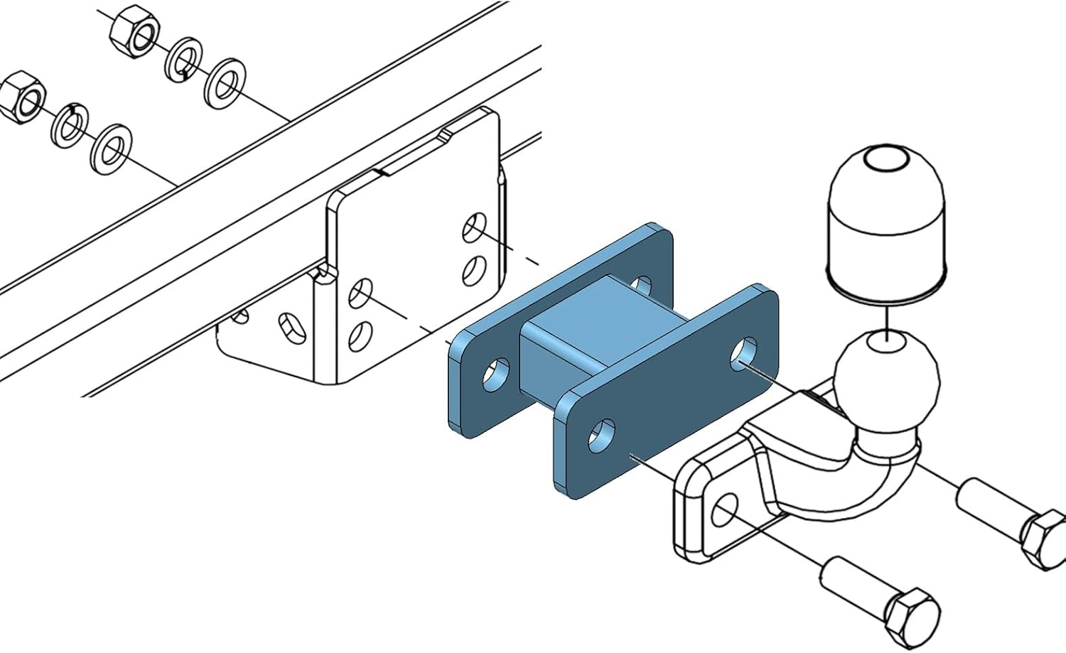 Anhängerkupplung Verlängerung 75, 100, 125mm Hakenverlängerung Adapter für Flanschkugel AHK 2 Loch 90 mm Lochabstand - GPC-Offroad