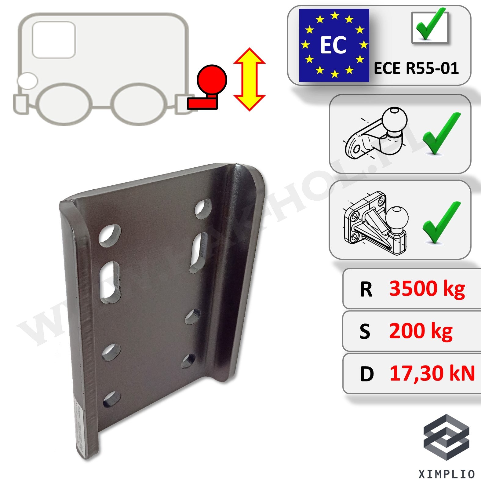 AHK Adapterplatte - Höhenverst. für AHK-Bock (2 Schrauben - für 2 Loch 90mm Kugel)