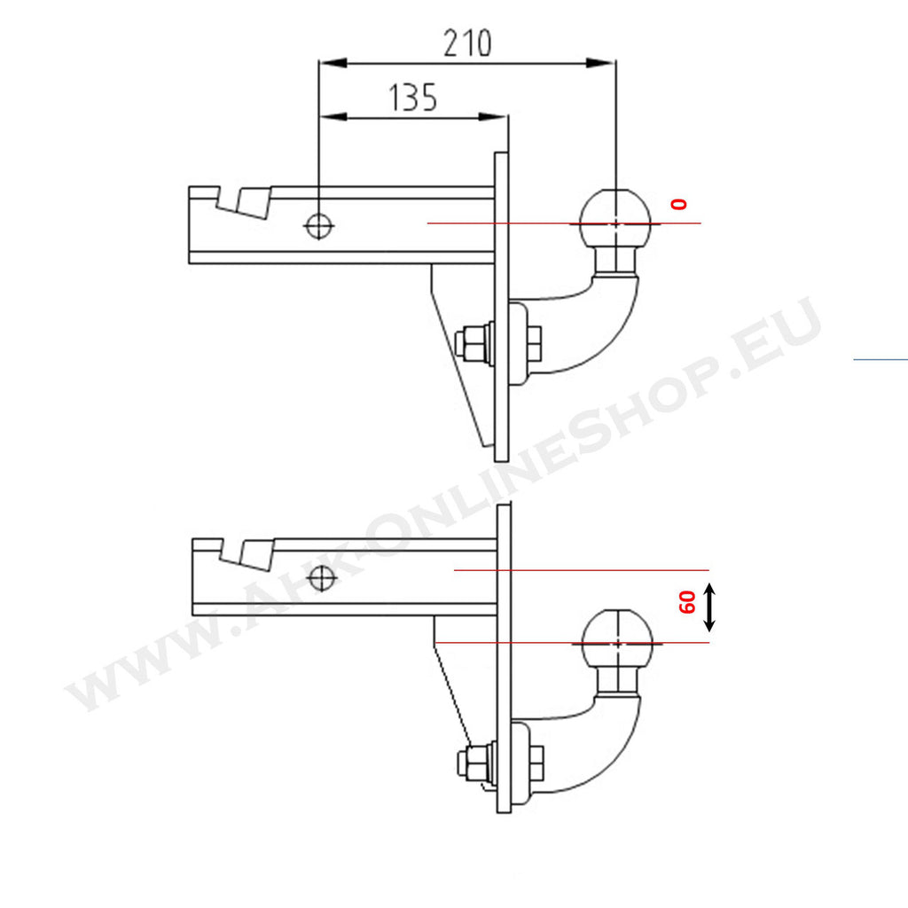 Trailer coupling for 2" square socket with 2-hole flange ball