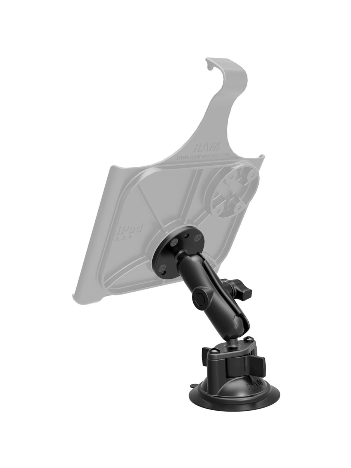 RAM Mounts - Saugfuss-Set mit AMPS-Anbindung - B-Kugel (1 Zoll), Diamond-Basisplatte (Trapez), mittlerer Verbindungsarm, runde Basisplatte - GPC-Offroad