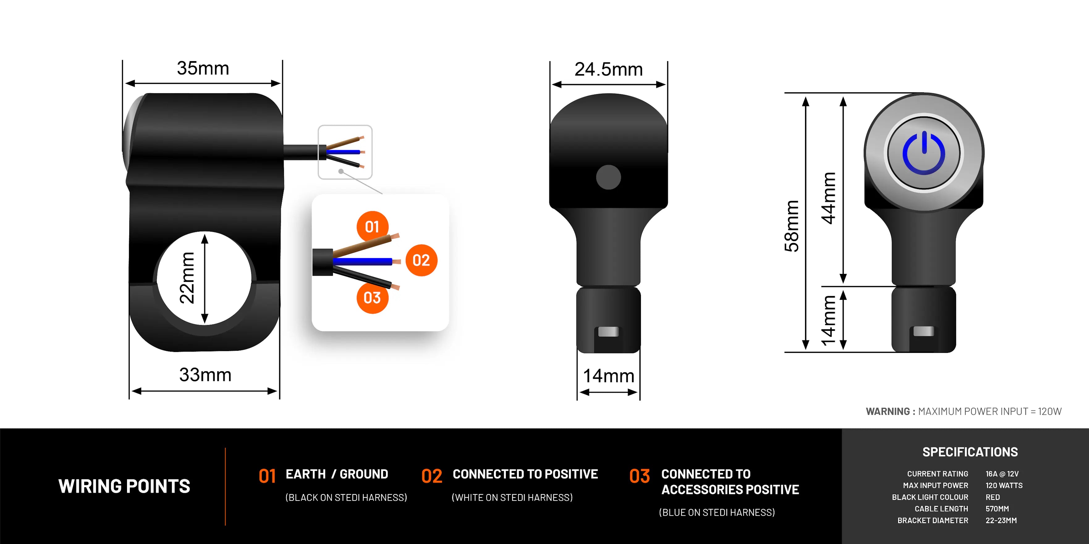 STEDI Motorrad LED Light Schalter - Lenker montage