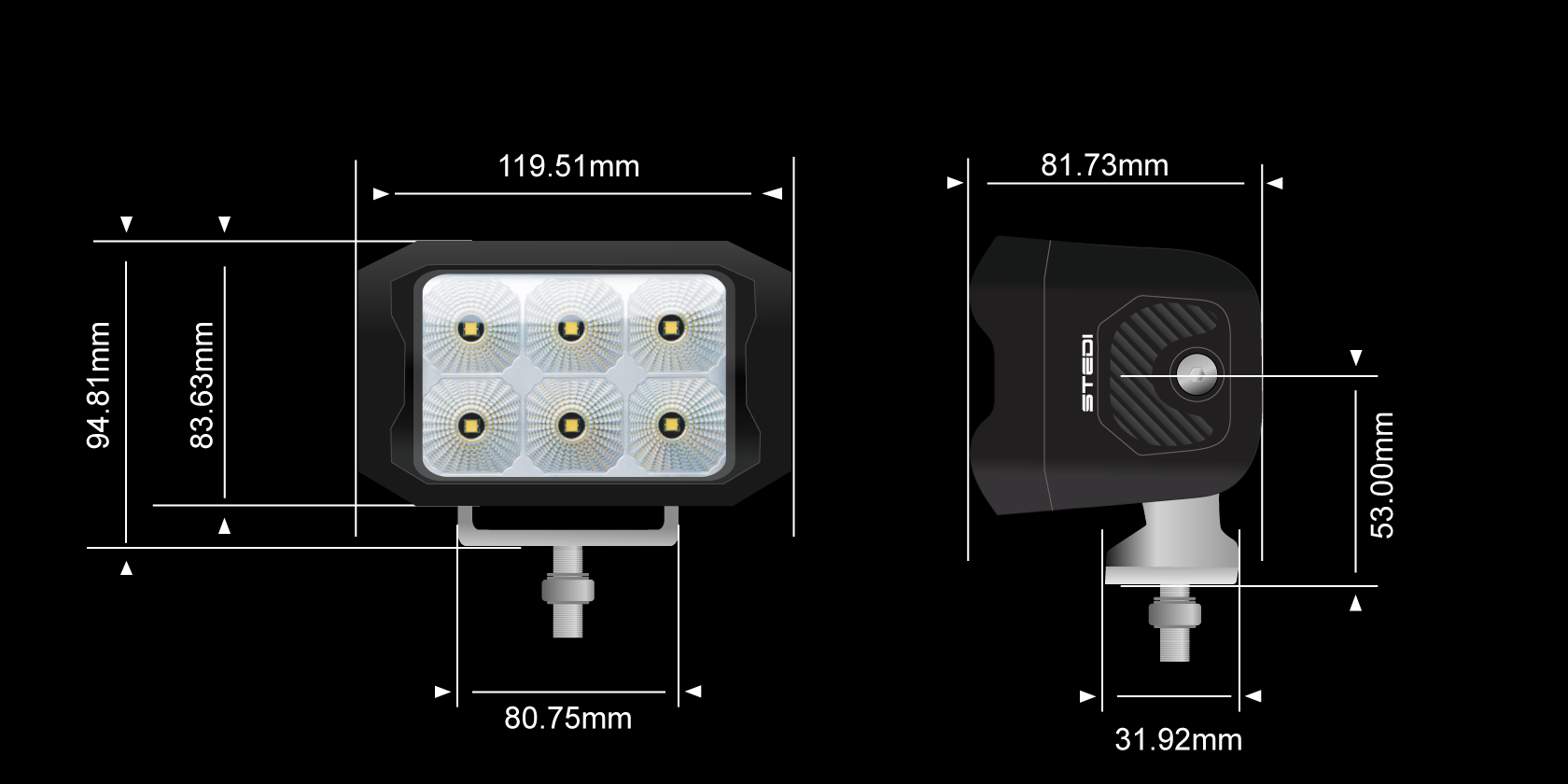 STEDI G6 Black FLOOD Work LED - GPC-Offroad