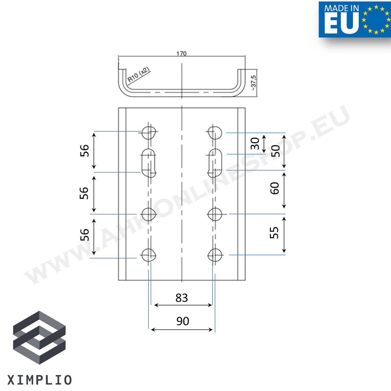 AHK Adapterplatte - Höhenverst. für AHK-Bock (2 Schrauben - für 2 Loch 90mm Kugel)