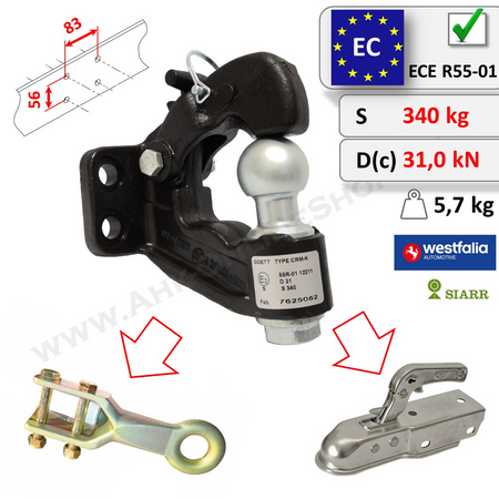 Universelle Kombi-Hakenkupplung für Kupplungsöse und Kupplungsmaul - 4 Loch 83x56mm Ausführung - GPC-Offroad