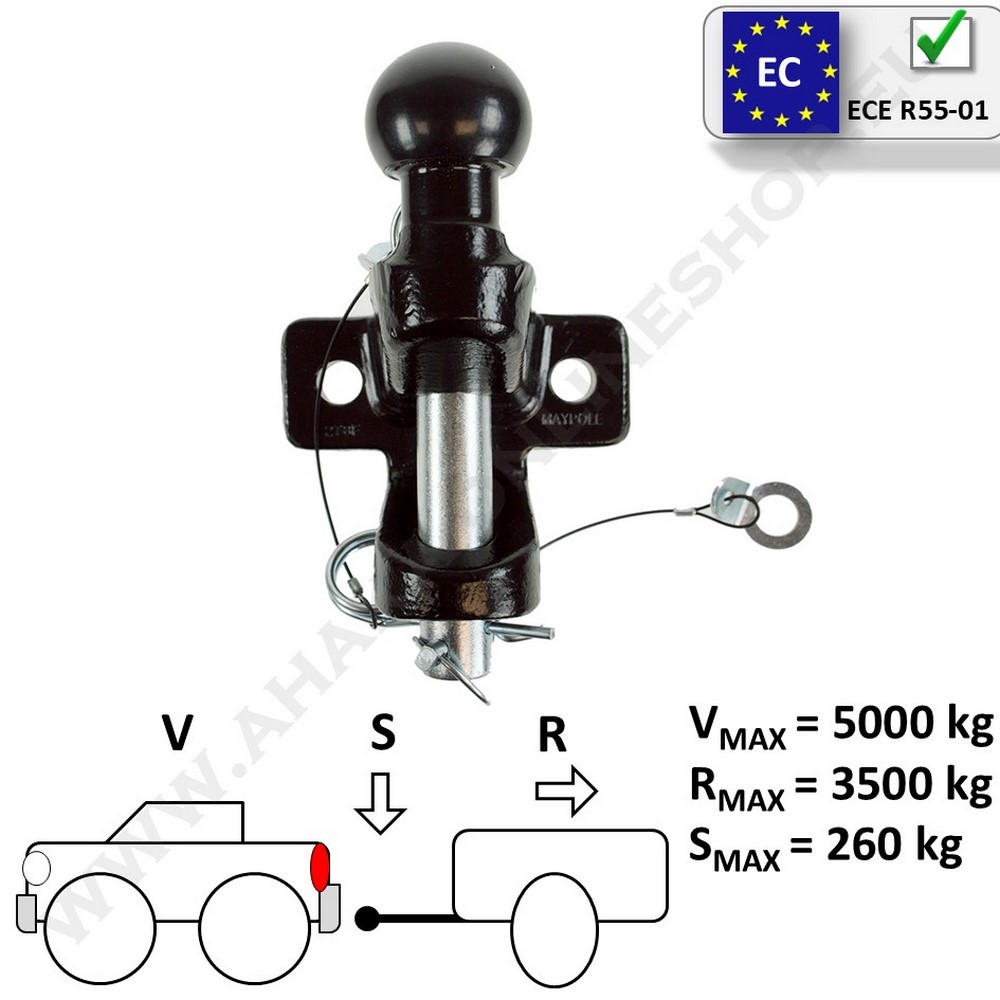 AHK Heavy Duty Einschub mit Zugmaul und Kugelkopf für Receiver in Höhe von 312-494 mm