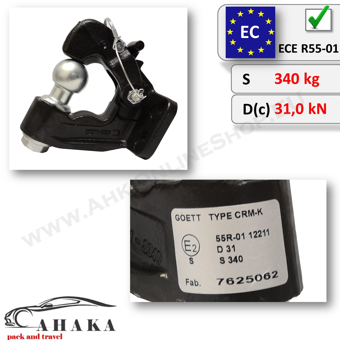 Universelle Kombi-Hakenkupplung für Kupplungsöse und Kupplungsmaul - 4 Loch 83x56mm Ausführung - GPC-Offroad