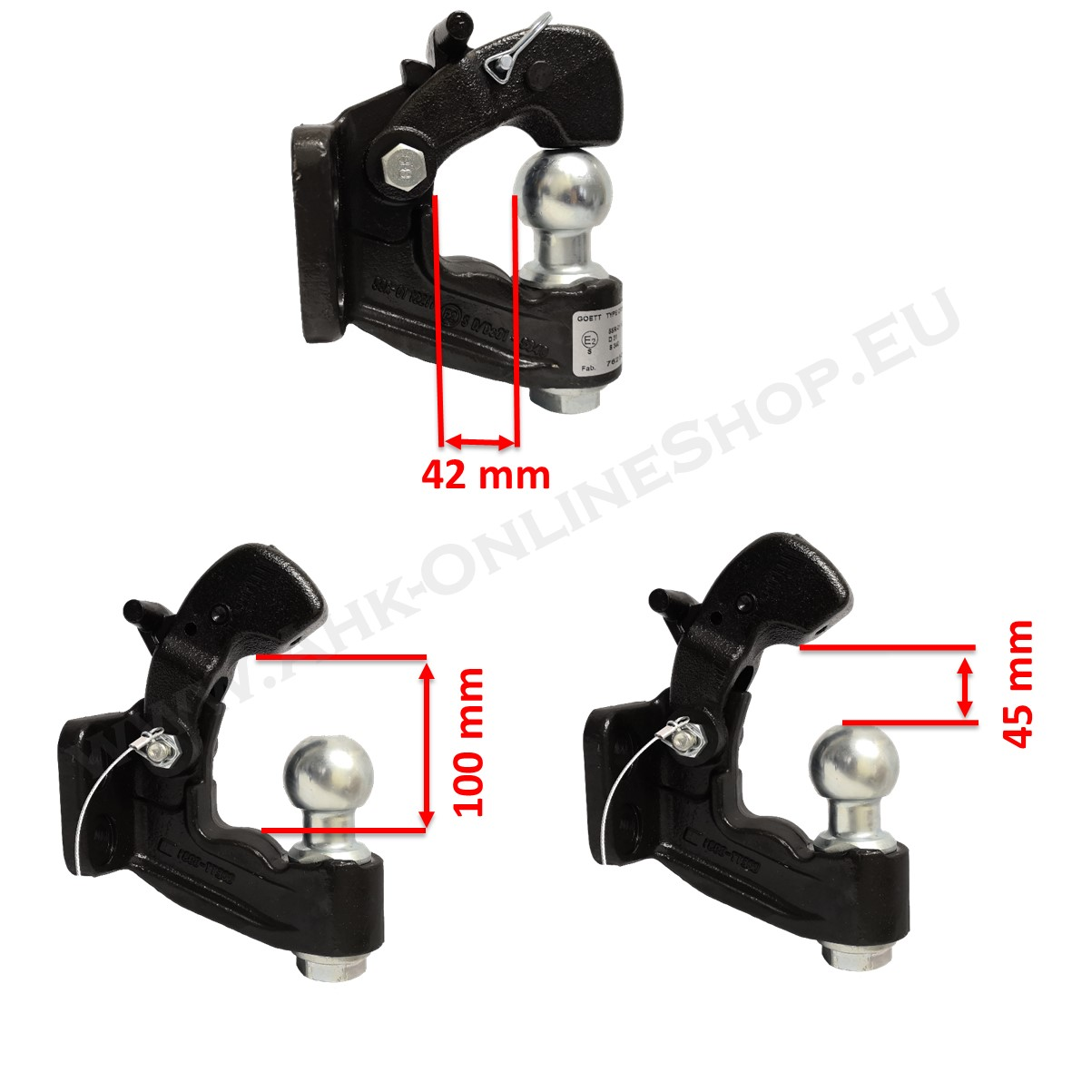 Universelle Kombi-Hakenkupplung für Kupplungsöse und Kupplungsmaul - 4 Loch 83x56mm Ausführung - GPC-Offroad