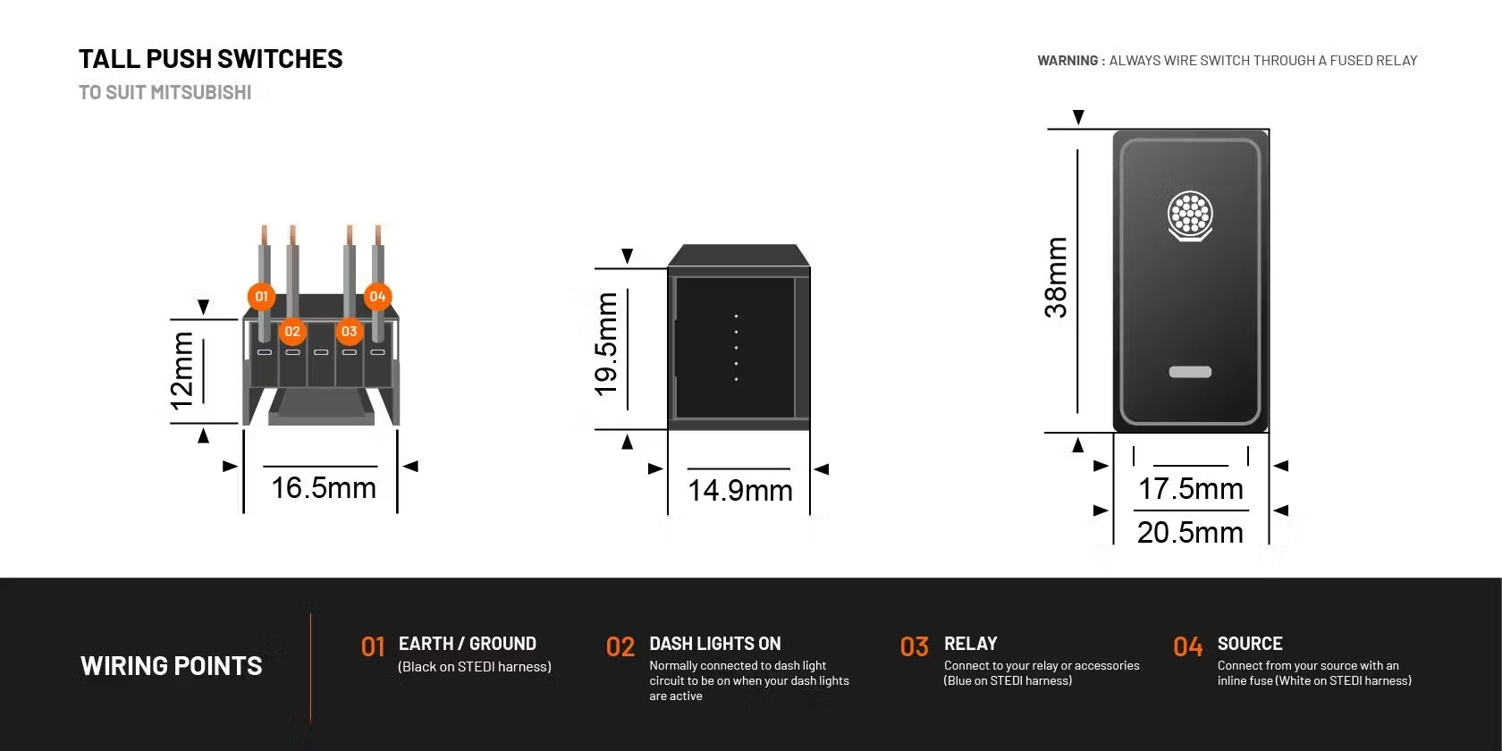 STEDI Tall Type Push Switch - Mitsubishi