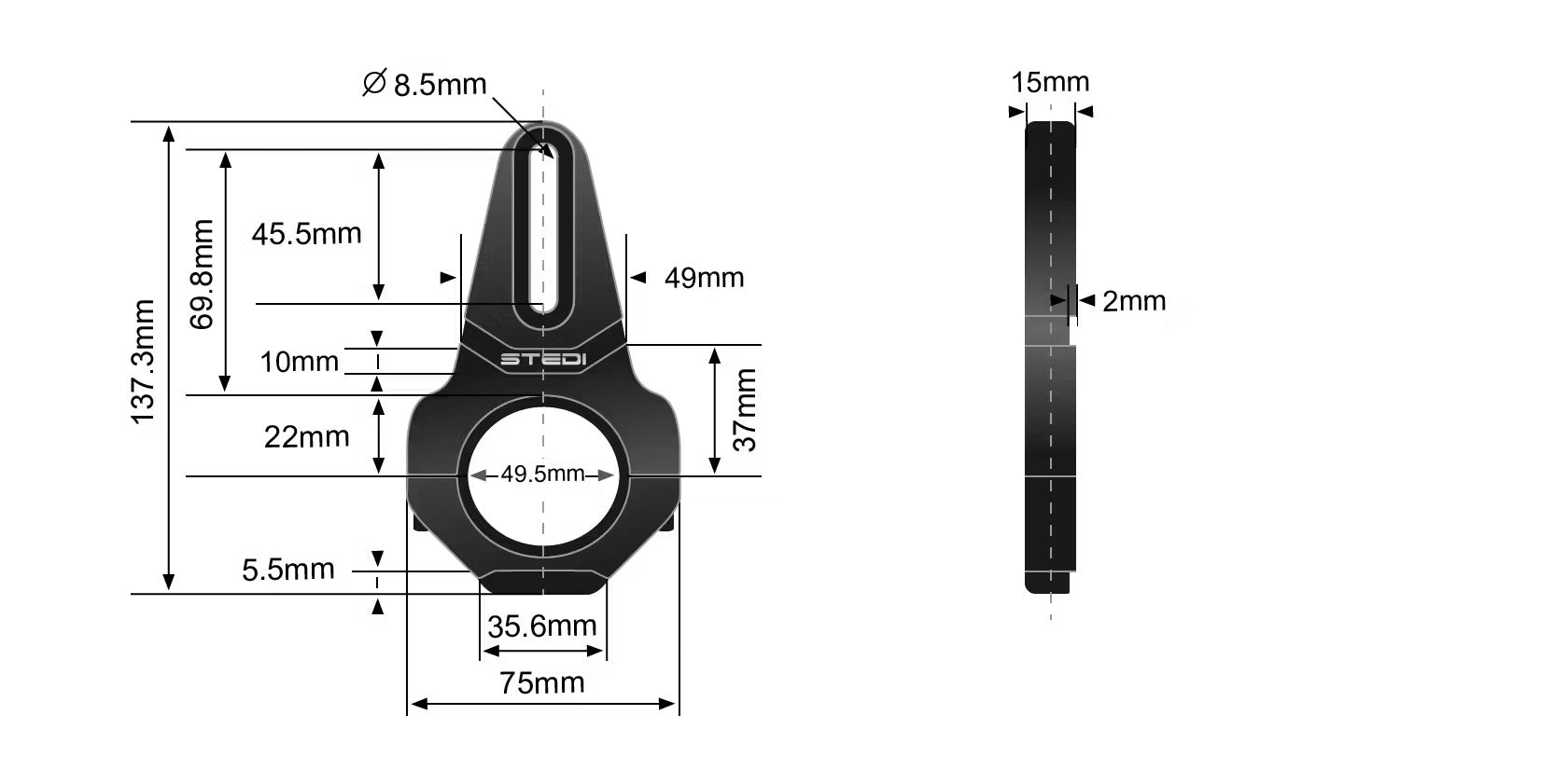 STEDI VICE CLAMP Pipe Clamp Mounting Brackets | Black