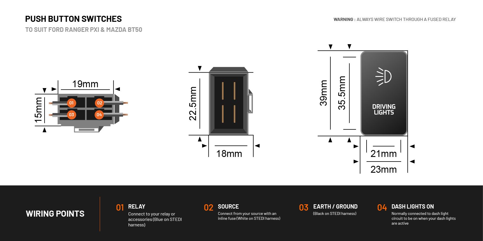 STEDI Ford Ranger PX1/Mazda BT50 Driving Lights - Schalterprogramm