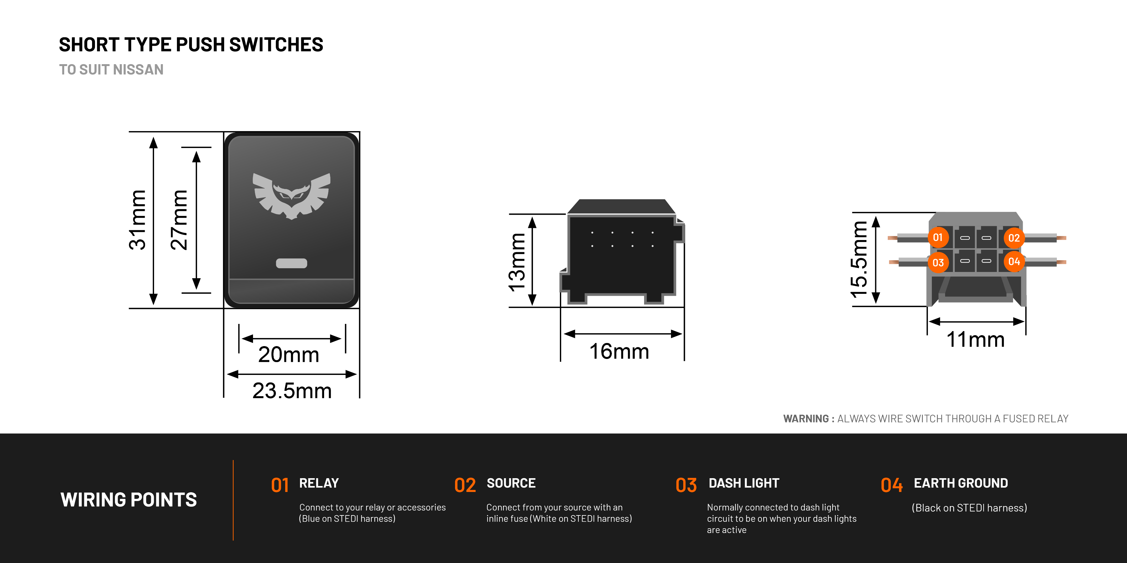 STEDI Nissan Short Type - Schalterprogramm - Navara D40/Pathfinder R52/X-Trail