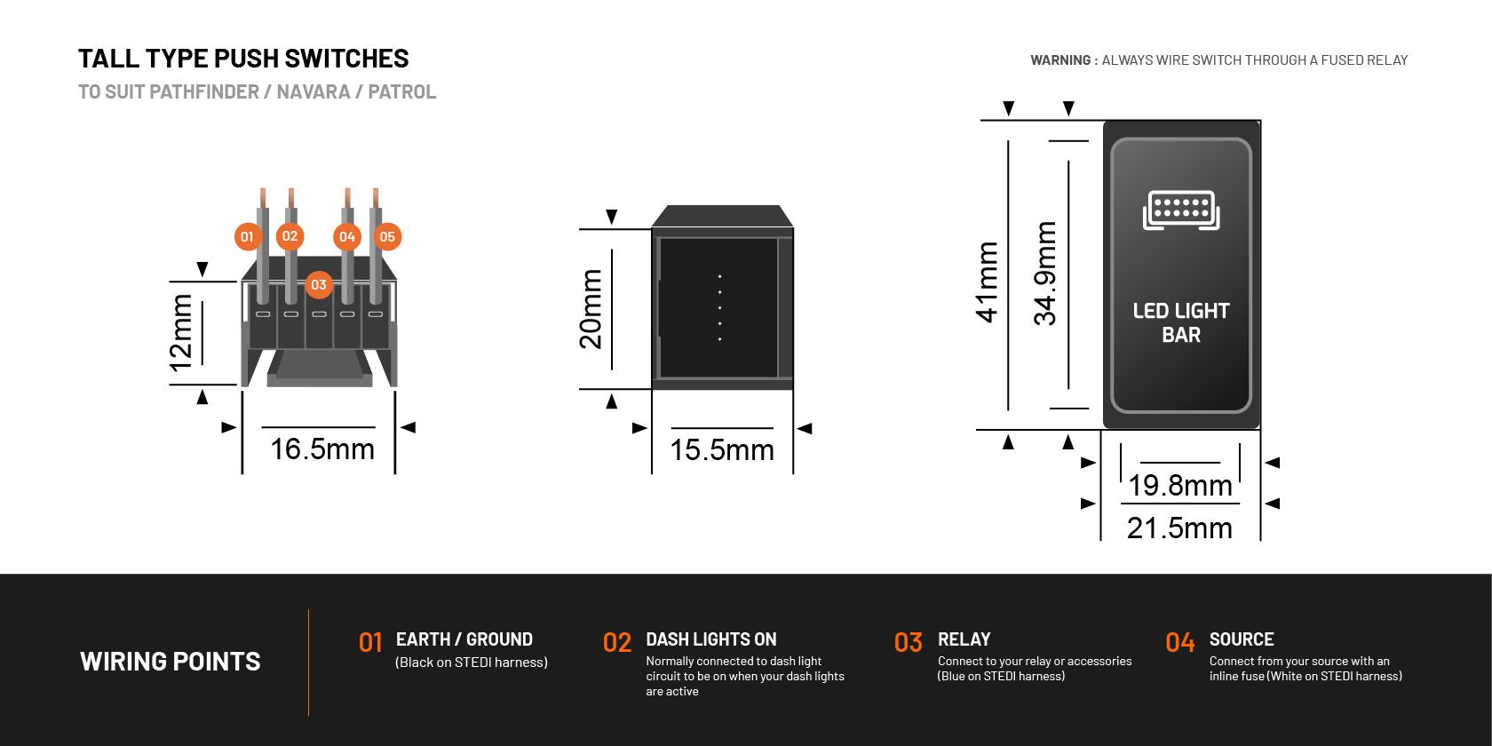 STEDI Nissan Tall Type - Schalterprogramm - Navara D40&NP300/Patrol/Patfhinder